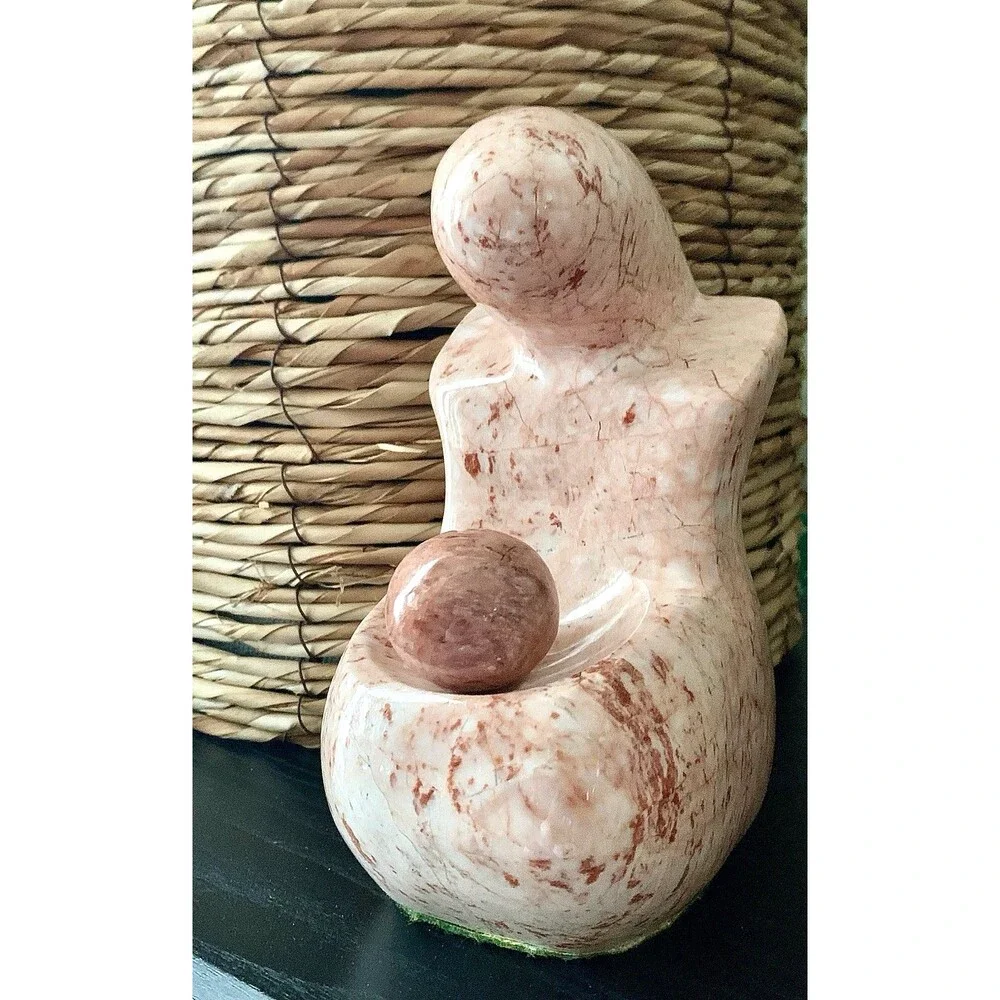VINTAGE PINK MARBLE SCULPTURE- Abstract Mother & Child, Mid Century Modern 7